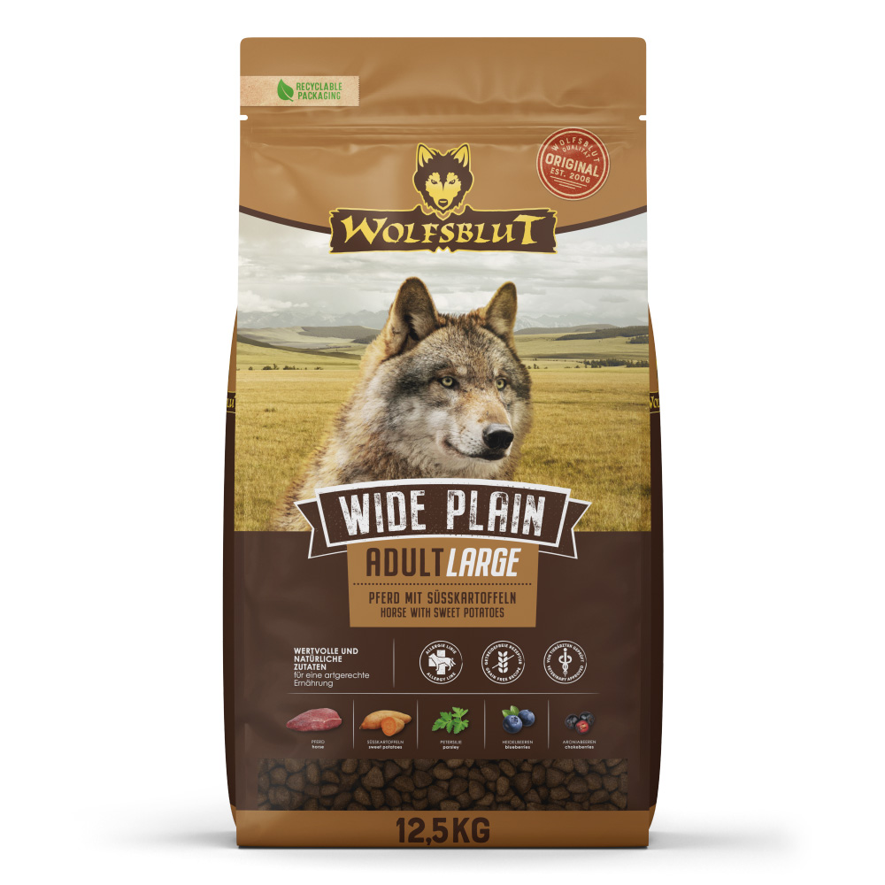 Hrană uscată pentru câini Wolfsblut Wide Plain Large Breed, cal, 12,5 kg