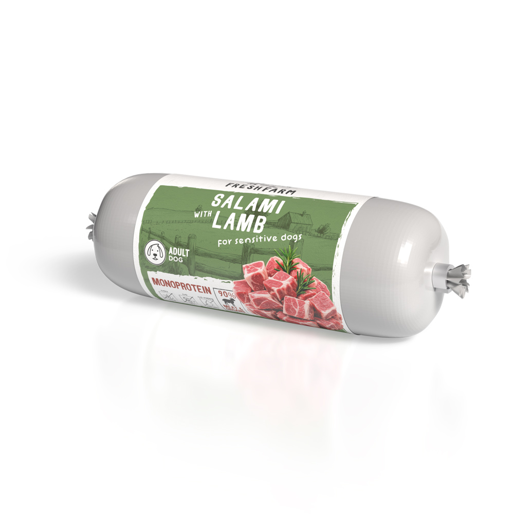 Salam monoproteic pentru câini sensibili Fresh Farm, miel, 300 g