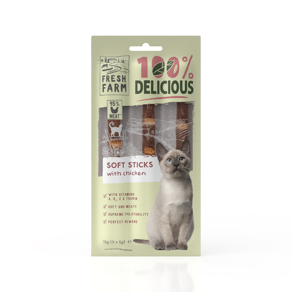 Recompense pentru pisici Fresh Farm Soft Sticks cu pui, 3 × 5 g